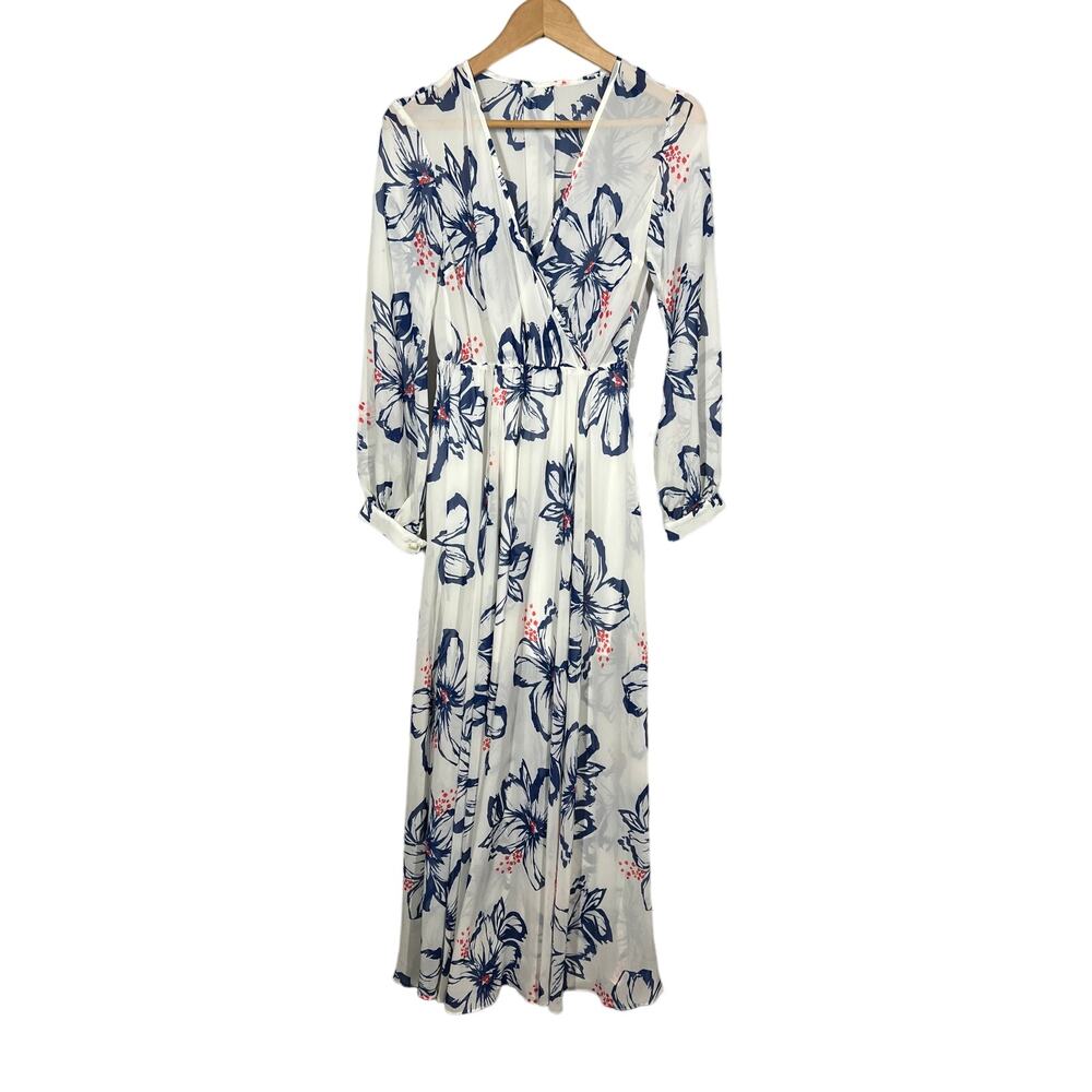 Ark & Co Floral Maxi Dress Sheer Bodice Lined Skirt Hibiscus Gators Flowy - S